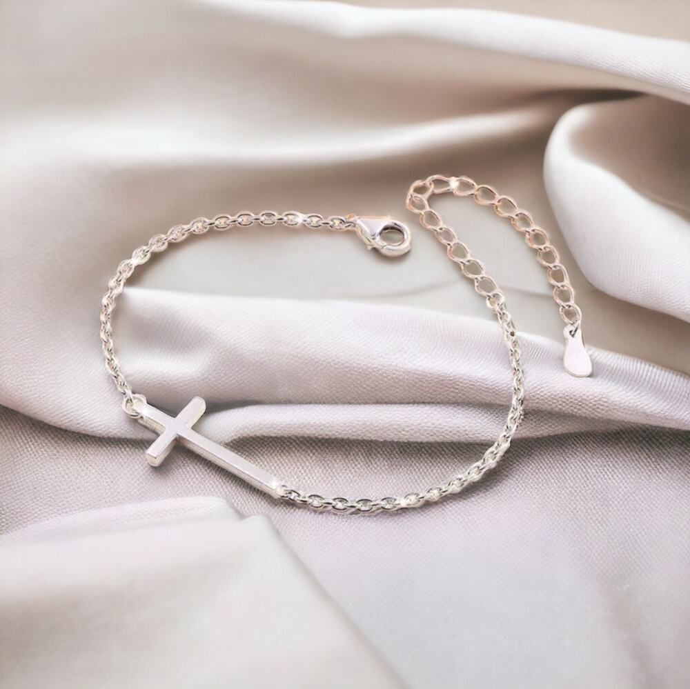 NEW 18k White gold plated chain cross Christian bracelet charm jewelry B21